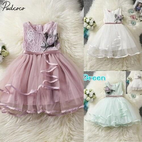 Cute Floral Toddler Baby Girls Dress Sleeveless Bridesmaid Dress Princess Pageant Lace Tutu Dresses 6m-5y