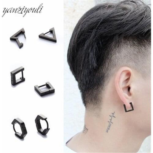 Fashion Gothic Triangle Square Unisex Punk Rock Stainless Steel Men Women Ear Stud Earrings Pierced Push-Back Ear Plug Buckle