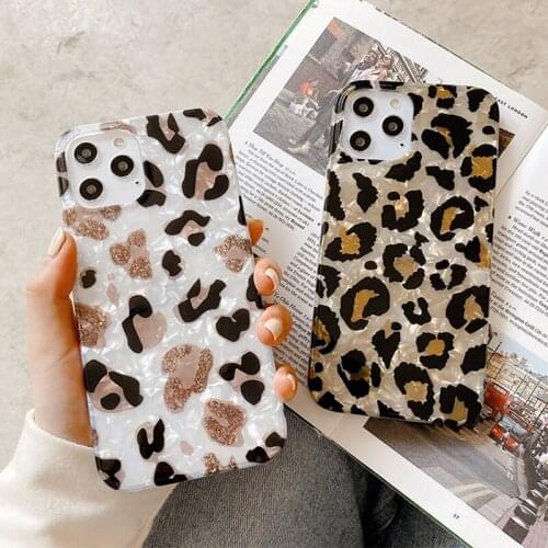 Fashion Vintage Glitter Leopard Print Phone Case for iPhone 12 Pro Max 11 Pro Max 7 8 Plus 12 Mini XS XR X Soft TPU Shell Cover