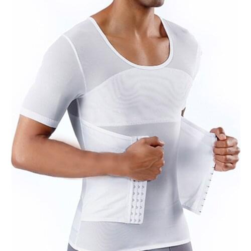 Mens Body Shaper Waist Training Slimming Tops Breathable Deep U Neck Undershirt Adjustable Waistband Shapewear