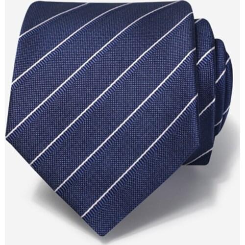 New Fashion Business Navy Blue Striped Tie For Men 8cm Wide Silk Necktie Wedding Party Work Dress Suit Zipper Cravat Gift Box