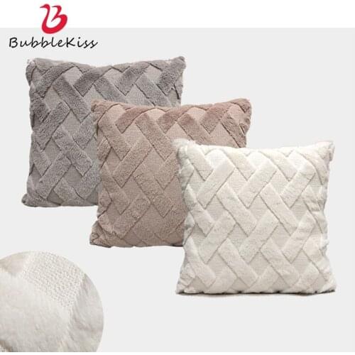 Bubble Kiss Pink Sofa Soft Throw Pillows Velvet Plaid Pillow Case Purple Bedroom Bedside Cushion Cover Healthy Sleep Multicolor