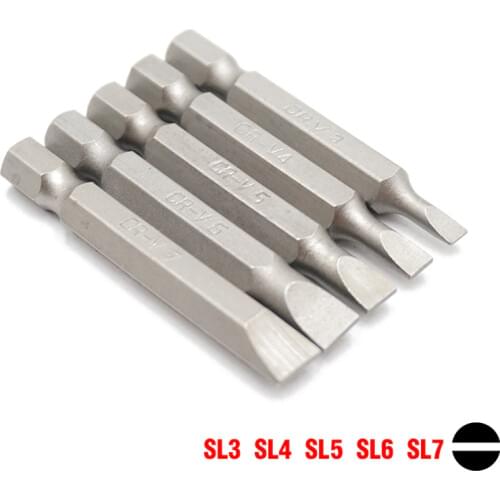 5 or 10pcs 1/4 inch 6.35mm Hex Shank Slotted Screwdriver Bit 50mm Length Chrome Vanadium Steel Flat SL3 SL4 SL5 SL6 SL7 Bits Set