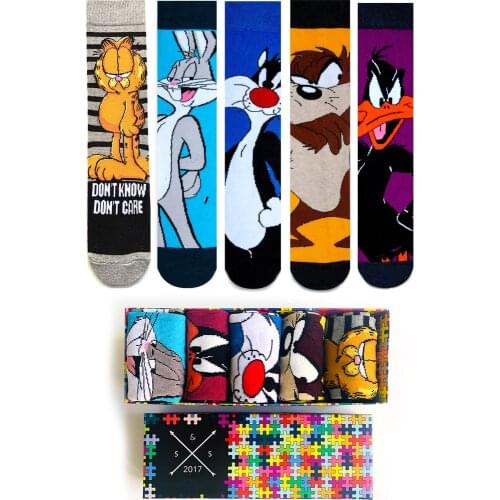 5 Pairs Animation Socks Looney Tunes Cartoons Tom and Jerry Sponge Bob Unisex Tights for Kids Youths of All age Cartoon Funny