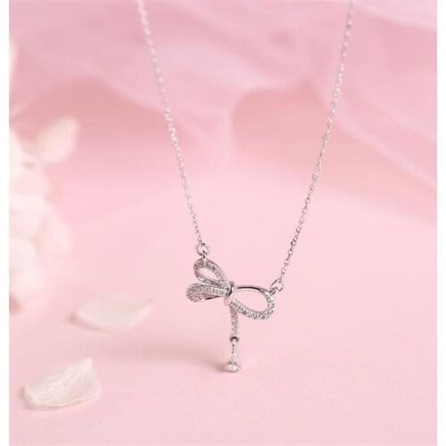 New Arrival Temperament Flash Crystal Bow 925 Sterling Silver Jewelry Personality Full Crystal Exquisite Gift Necklaces H542