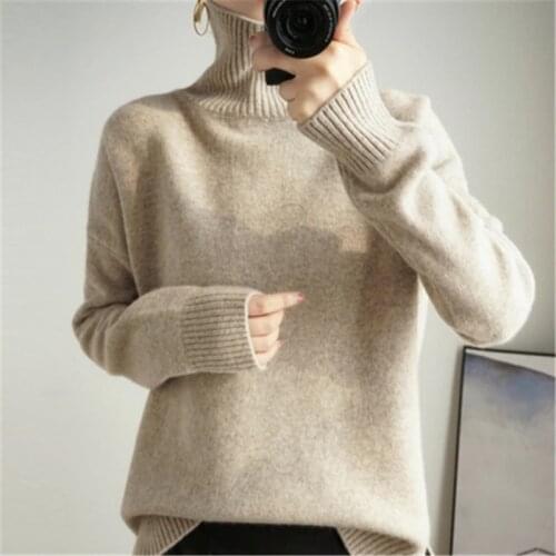2021Autumn Winter Turtleneck Cashmere Sweater Women Thickened Pullover Sweater Casual Basic Jumper Knitted Sweater Loose Tops