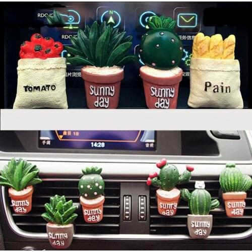 Air Freshener Perfume Cactus Potted Shape Fresh Fragrance Resin Auto Air Conditioning Vent Perfume Clip Car Interior Accessories