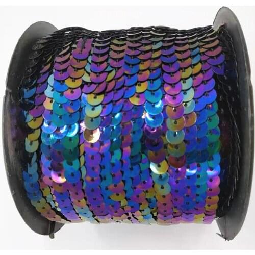 100 Yards 6mm Black AB Sequins Roll Trim, Sold per Packet of 1 Roll(100 Yards)-Black AB String