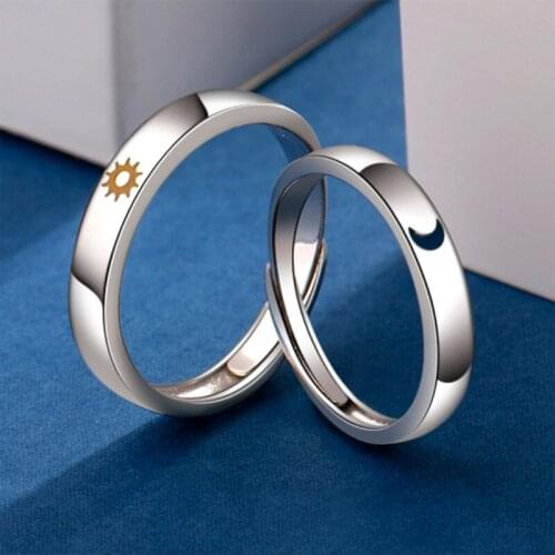 Mountain Alliance Eachother Sun and Moon Couple Rings Female Hand Ornaments Men and Women Open Ring Commemorative Gift