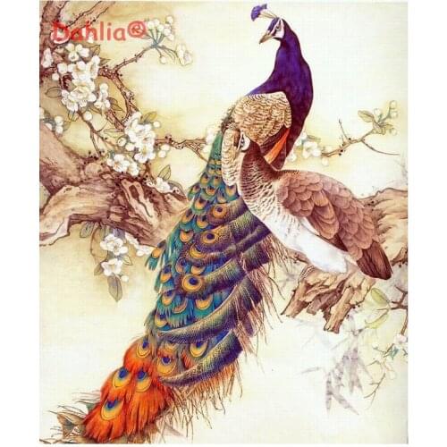 Peacock Couple Animals Handmade Needlework Embroidery DIY Aida Cross Stitch Kits Crafts 14CT Unprinted Home decor wall Arts