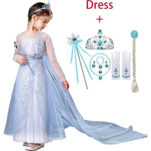 Disney New Anna Elsa Princess Dress Snow Queen 2 Halloween Party Chidlren Cosplay Dress Frozen Wedding Kids Dresses for Girls