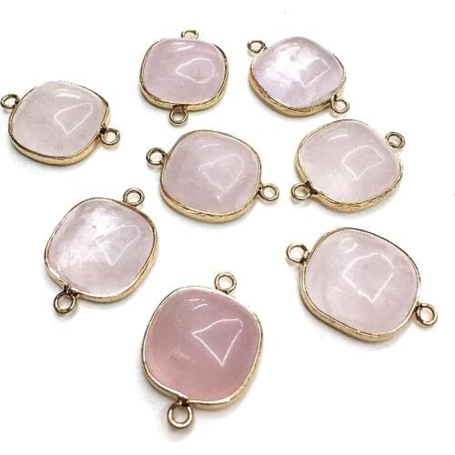Natural Stone Connector Pendant Rose Quartzs Charms Pendants For Jewelry Makig DIY Necklace Bracelet Accessories Size 18mm