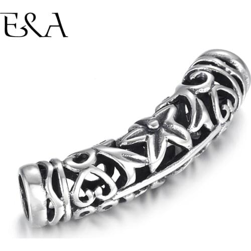 Stainless Steel Hollow Flower Tube Beads 6mm Hole Slider Charms DIY Women Men Leather Cord Bracelet Making Jewelry Accessories