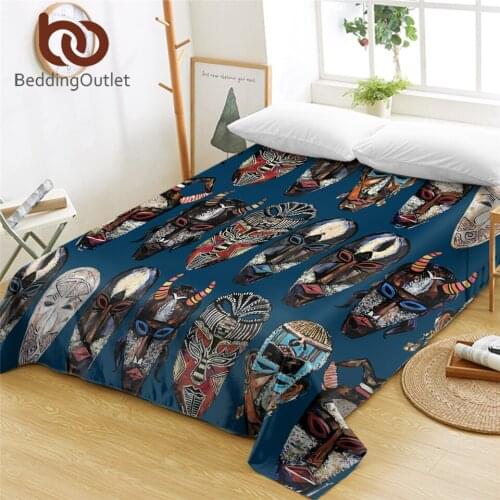 BeddingOutlet African Bed Sheet Tribal Totem Flat Sheet Ethnic Masks Bedspreads Queen 1PC Retro Exotic drap de lit Dropship