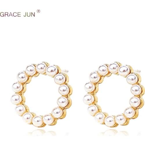 GRACE JUN Clip on Earrings and Stud Earrings for Choose Fashion Faux Pearl Geometric Earrings Best Jewelry Not Allergy