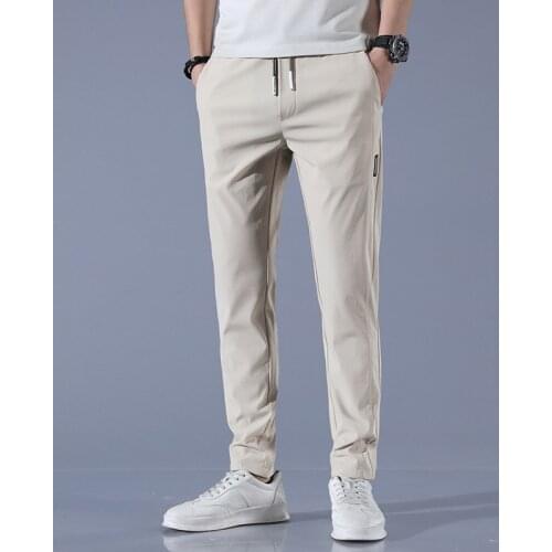 Leisure Pants Ice Silk Summer Autumn Trousers Mens Solid Smart Casual Sports Air-conditioned Long Mens Pants Brand