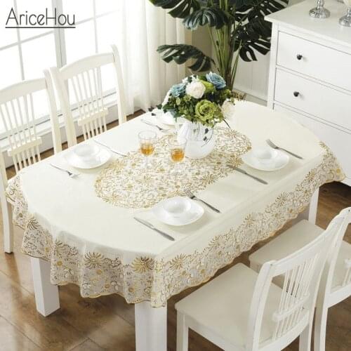 Embroidered Tablecloth Oval PVC Table Cover European Hot Gold Table Cloth Multifunctional Waterproof and Oilproof Mat 137*180CM