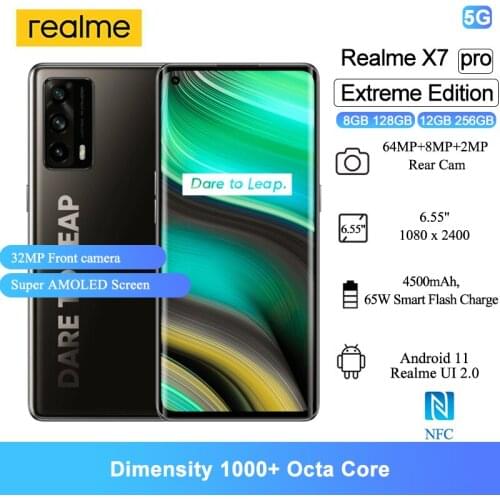Realme X7 Pro Extreme Edition Mobile Phone Dimensity 1000+ 6.55" Super AMOLED 32MP Front Camera 4500mAh 5G Cellphone NFC
