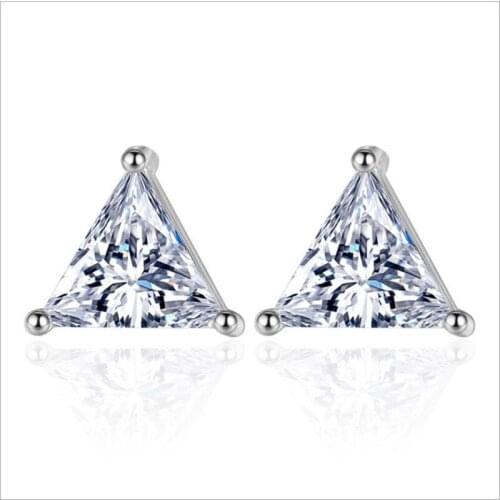 TJP Shiny Crystal Triangle Women Stud Earrings Jewelry Fashion Silver Plated Earrings For Girl Christmas Party Accessories