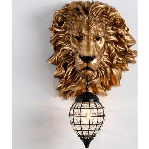 Vintage Luxury Lion Shade LED Wall Lamps for Home Modern E27 Decoration Loft Wall Light Bedroom Indoor Lighting Wall Sconce Lamp