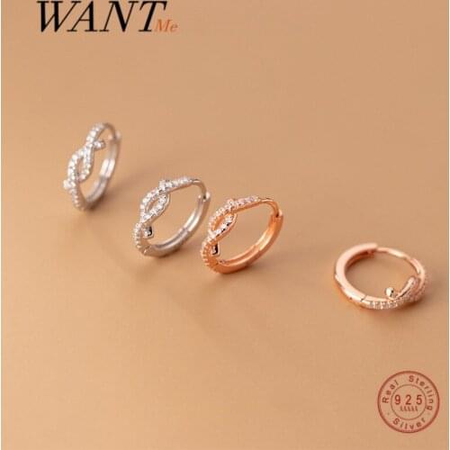 WANTME Genuine 925 Sterling Silver Pave Zircon Wave Cross Ear Buckle for Fashion Women Punk Rock Party Earrings Jewelry 2021