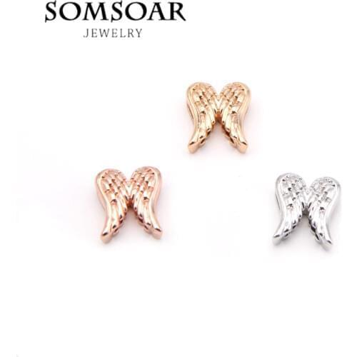 Wholesale Somsoar Jewelry 2018 New Arrival Double Angel Wing Charms For Leather Wrappable Bracelet 10pcs/lot