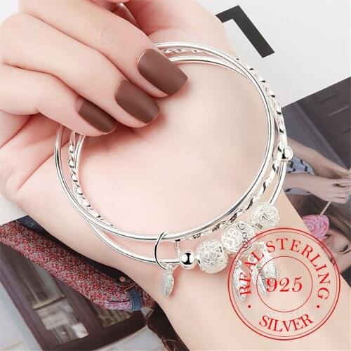 Real 925 Sterling Silver Dreamcatcher Tassel Feather Charm Bracelet &Bangle For Women Elegant Party Wedding Jewelry JKJLFDA