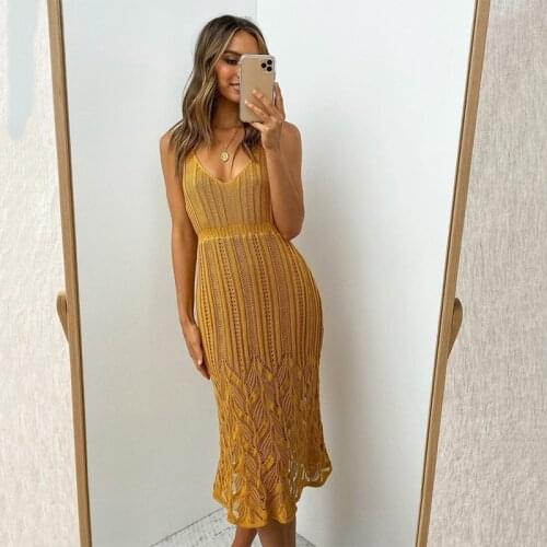 Foridol Knitted Sleeveless autumn Dress Women Elegant Hollow Out White Long Dress Office Lady Bodycon Brick Dress Sundress