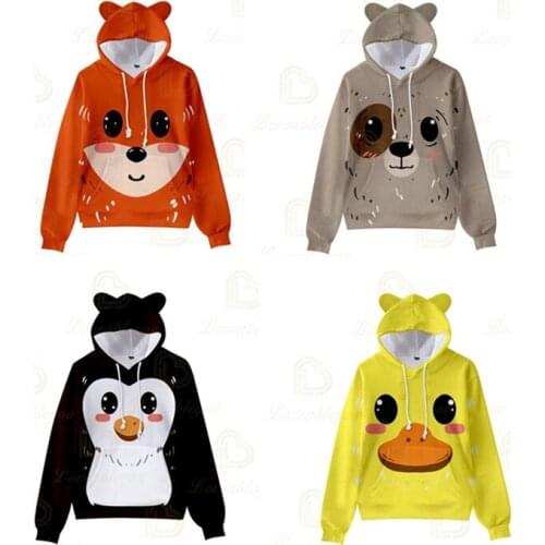 Animal 3d Print Sweatshirt Girls Casual Cat Ear Hoodies Female Long Sleeve Pullover Crop Top Womens Hoodie Clothe