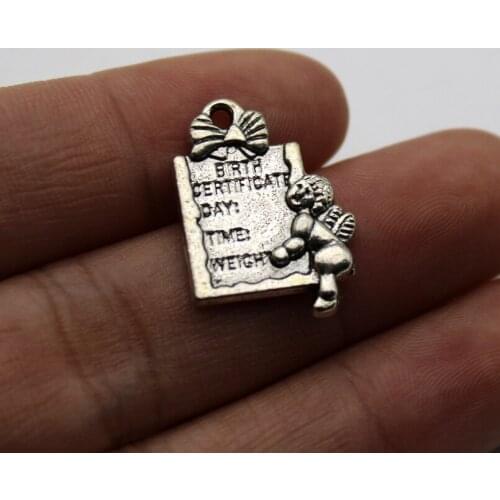 15pcs Wholesale Price Baby Birth Card Charms 15*20mm Antique Silver Plated Pendant For Handmade Jewelry Accessories