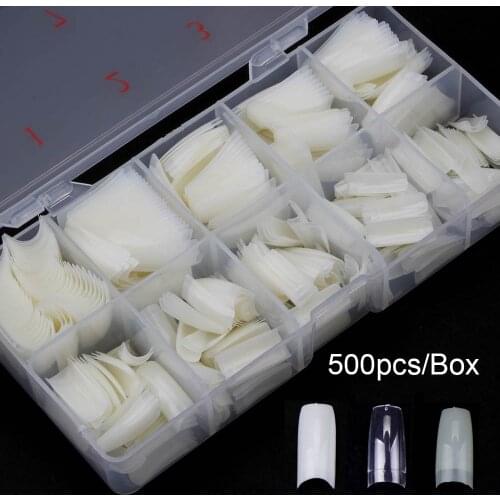 500Pcs/Box Artificial Coffin Nail Tips Full Cover Nails Colored Nail Tips Acrylic Transparent Nail Capsules Manicure False Nails