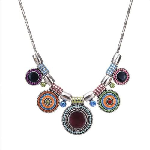 6pcs /lot Europe and America popular vintage retro luxury Nation style Enamel alloy inlaid rhinestone necklace Bohemia