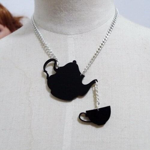 95N Black Acrylic Teapot &Cup Creative Necklace For Women