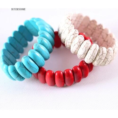 Free Shipping Women Jewelry Handmade Stretch Natural Stone Red Green White Howlite Beads Bracelet 8" 1Pcs H607-609