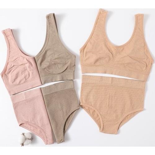 Seamless Women Bra Brief Set Fitness Vest Crop Top High Waist Thong Sets Underwear Sports Bra Female Sexy Lingerie Set