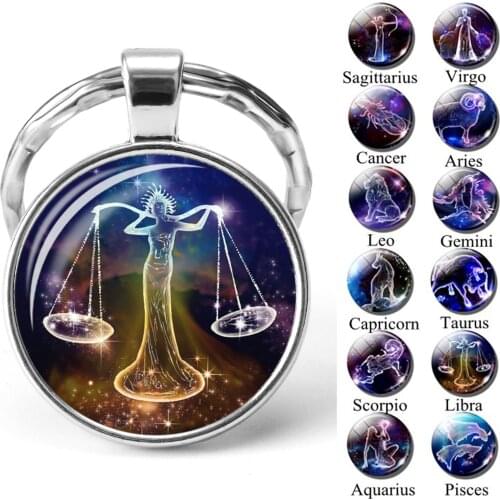 12 Constellations Keychain Constellation Key Rings Zodiac Sign Key Chain Pendant Jewelry Leo Aries Cancer Fashion Birthday Gift