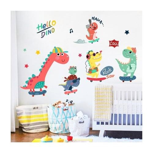 Hello Dinosaur Kids Wall Stickers Animal Childern Baby Bedroom Wall Decals Poster Nursery Room Decoartion PVC Wallpaper Wall Art
