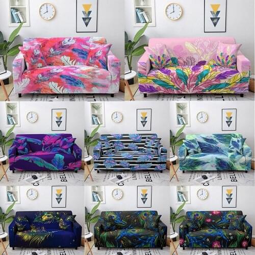 Colorful Peacock Feather Pattern Elastic Sofa Cover Slipcovers for Living Room Pets Sofa Couch Cover Stretch Sofa Slipcover