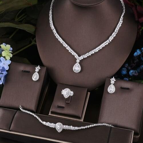 Janekelly Hotsale African 4pcs Bridal Jewelry Sets New Fashion Dubai Jewelry Set For Women Wedding Party Accessories Design