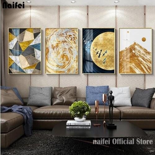 Full Square/Round Drill 5D DIY Diamond Painting Golden Abstract Mountain Moon Landscape Embroidery Rhinestones Kit Home Decor
