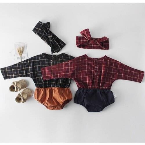 Newborn Clothes Baby Girl jumpsuit Spring Autumn Princess Fashion Long sleeve Dress Romper +Headband 2Pcs Suit Retro Baby Romper