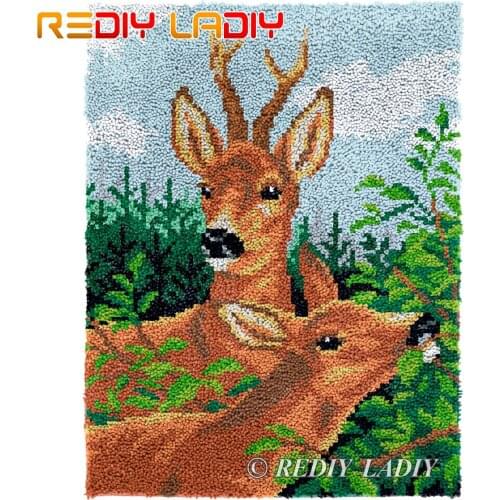 Latch Hook Rug Forest Deers Plush Wall Tapestry Kits DIY Carpet Rug Chunky Yarn Cushion Arts & Crafts Crochet Floor Mat 61*81cm