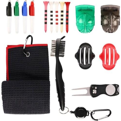 Golf Markers Golf Towel Microfiber Waffle Pattern Brush Kit With Club Groove Cleaner Tools Golf Divot Tool