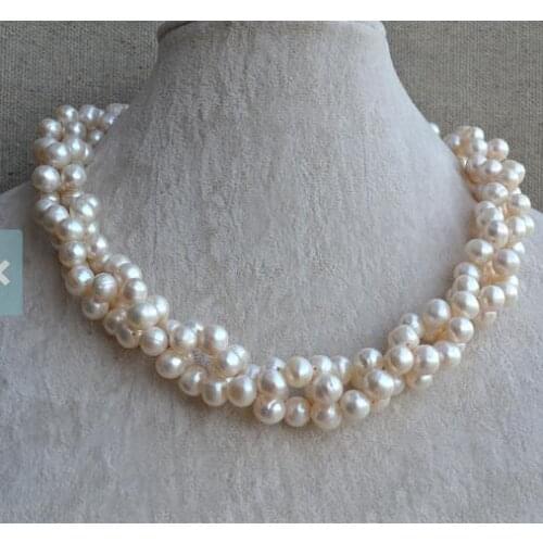 New Arrival Favorite Pearl Jewelry Twisted 45cm 8mm White Real Freshwater Pearl Necklace Wedding Birthday Charming Women Gift