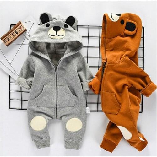 Newborn Toddler Baby Boys Girls Long Sleeve Animal Hooded Romper Jumpsuit Autumn Winter Baby Clothes Cotton Baby Outfits