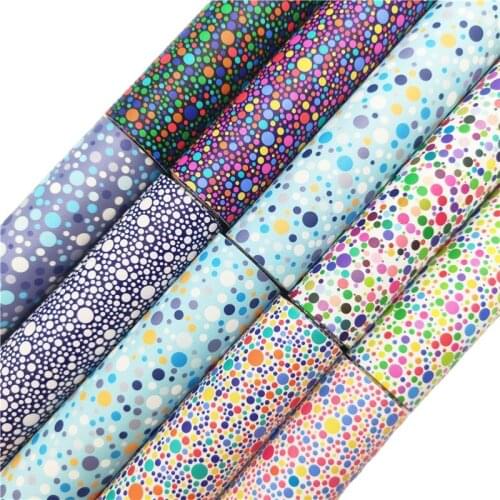 Onefly Wholesales Dropshipping Leather Supplier Polka Dots Printed Synthetic Faux Leather Fabric sheets Felt Backing DIY FZ170