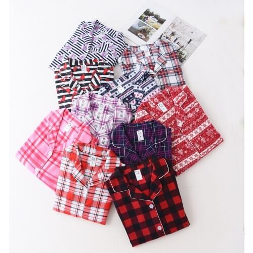 Autumn Ladies Cotton Brushed Fabric Pajamas Women Winters Clothing Long Sleeve Pajama Turn-down Collar Printing Sleepwear Set