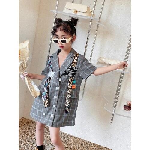 Girls' Sense of Design French Retro Suit Dress 2021 Summer New Zhongda Tong Yinglun Logo Plaid Skirt girls dress