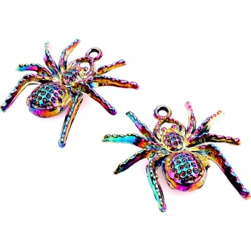 5pcs/lot Rainbow Color Zinc Alloy spider insect pendant Charms fit Necklace Halloween Christmas pendant womens Men jewelry