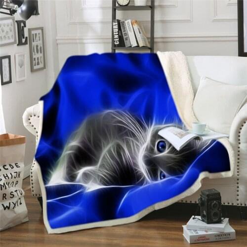Cat Throw Blanket on Bed 3D Cute Animal Pattern Plush Sherpa Blanket Pet Siamese Bedspreads Fur Print Thin Quilt 1pcs Sofa Cover
